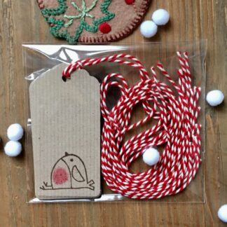 hand printed robin gift tags