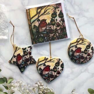 Robin hanging ceramic decorations