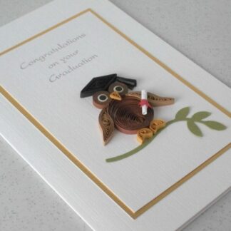 Handmade quilled graduation card, with wise owl