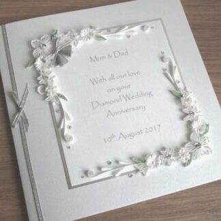 Handmade 60th diamond wedding anniversary card, personalised quilled