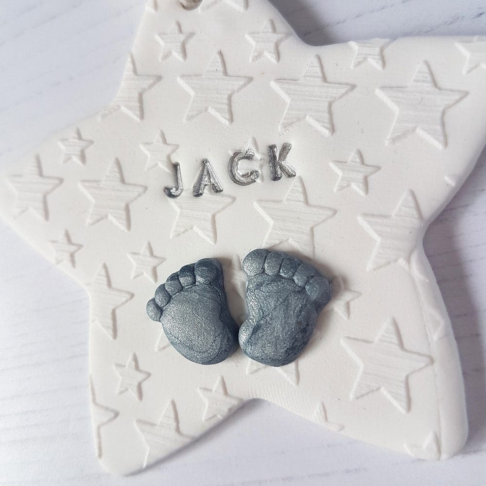 Personalised baby feet Star Hanging decoration - Image 4
