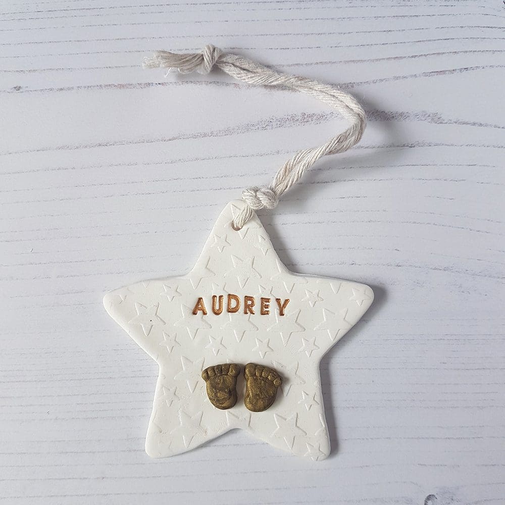 Personalised baby feet Star Hanging decoration - Image 5