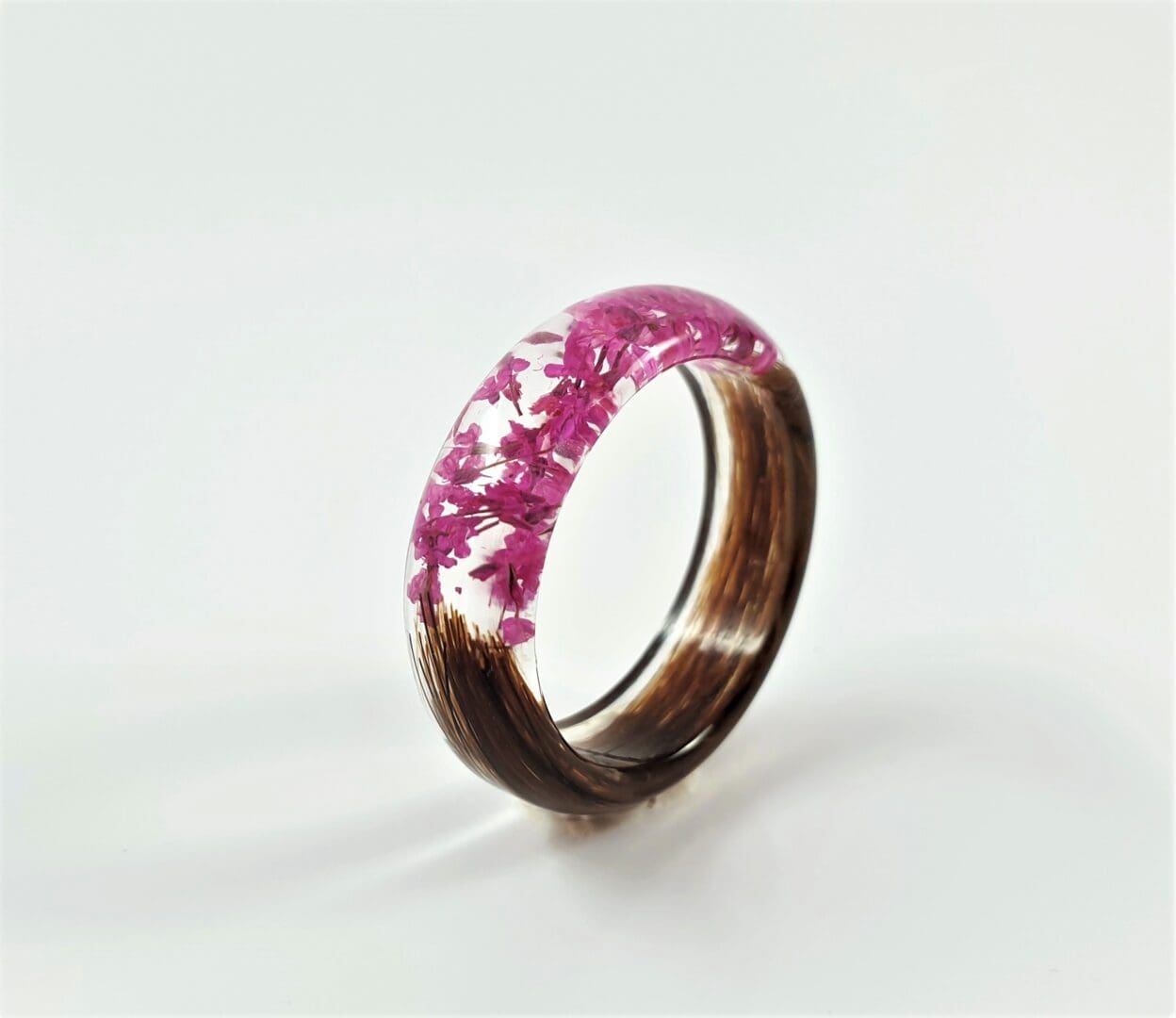 Bespoke Lock of Hair Ring with Blue Flowers- Custom Memorial Jewellery - Pet Fur Keepsake - Horse Hair Ring