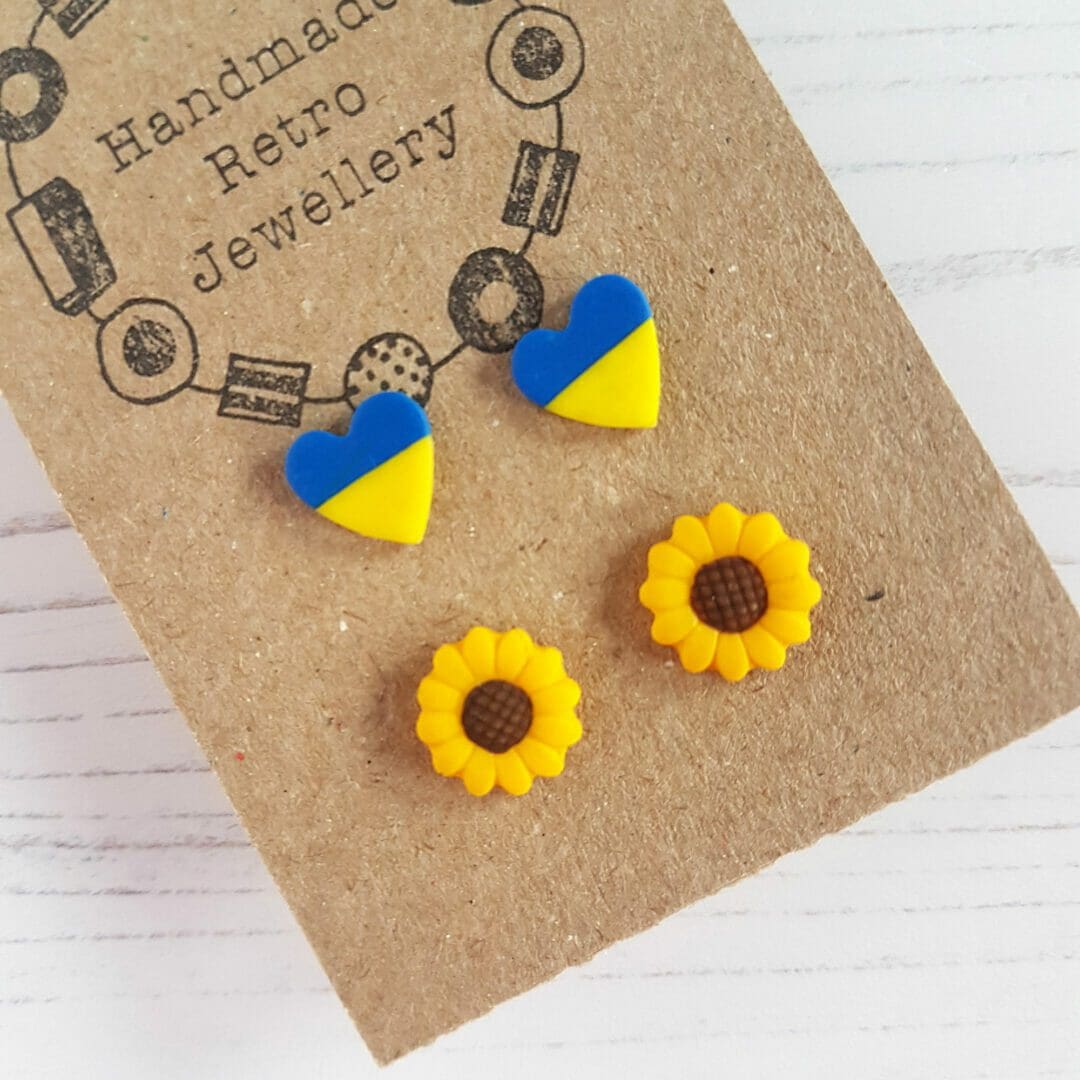 Ukraine flag hearts & sunflowers stud pack 50% OF SALES DONATED TO CHARITY - Image 2