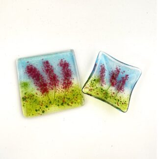 Purple Flower Burst Coaster and Dish Set