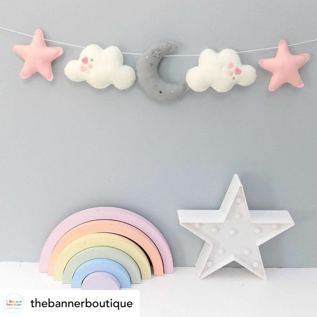 Moon and Star felt garland in your choice of colours. - Image 4