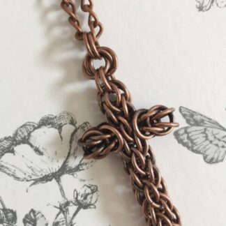 Dark Copper Chainmail Cross Pendant Necklace for Men and Women