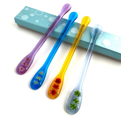 Fused Glass Drink Stirrers Set Of Four Bright Colours