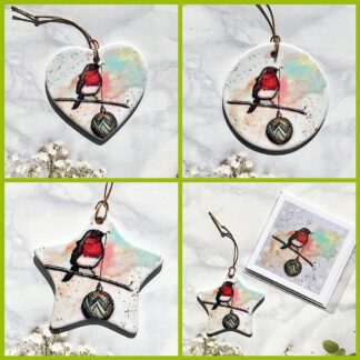 Robin hanging ceramic Christmas decorations