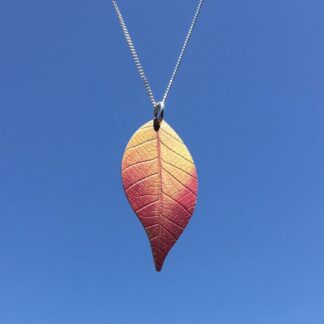 Autumn Cherry leaf silver necklace