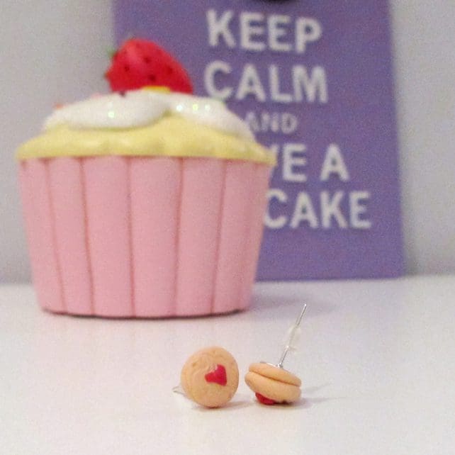 Retro classic Jammy Biscuit earrings STUD, DROP or CLIP ON, unique, handmade - Image 2