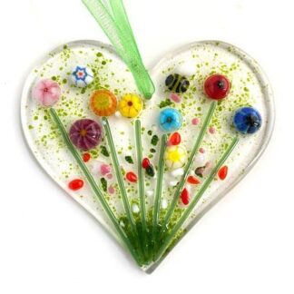 Flower Posy Fused Glass Heart