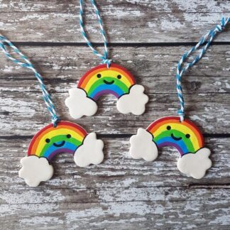 Happy Rainbow hanging decoration OR Fridge Magnet, Hand painted, Handmade