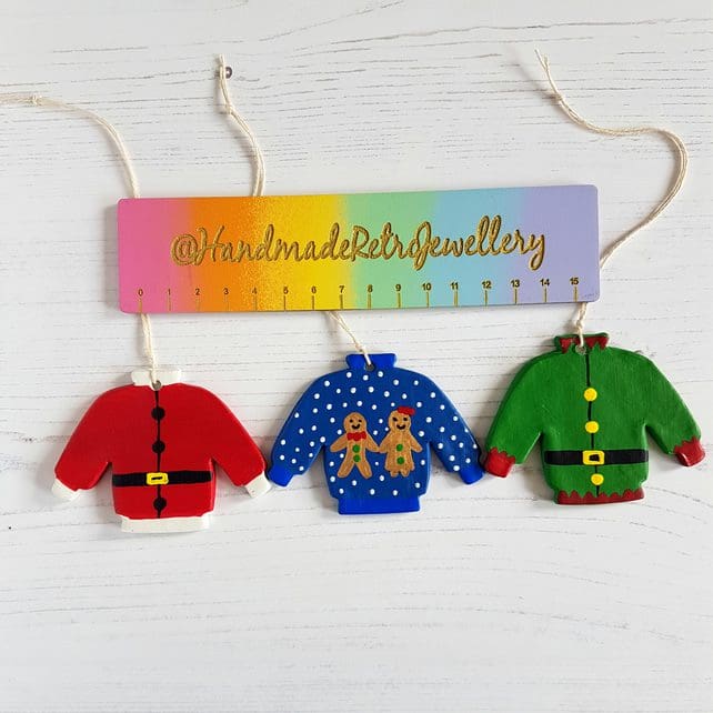 Various styles Christmas decorations CHOOSE YOUR STYLE - CLICK THROUGH (House, Robins, Christmas Tree, Jumpers, Dinosaur, Flamingo, Mince Pie, Sprout) - Image 2