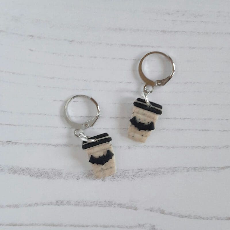 Autumn and Halloween STUD or MINI HOOP earrings CHOOSE YOUR STYLE - Bats, Ghosts, Pumpkins, Coffee, bobble hats - Image 6