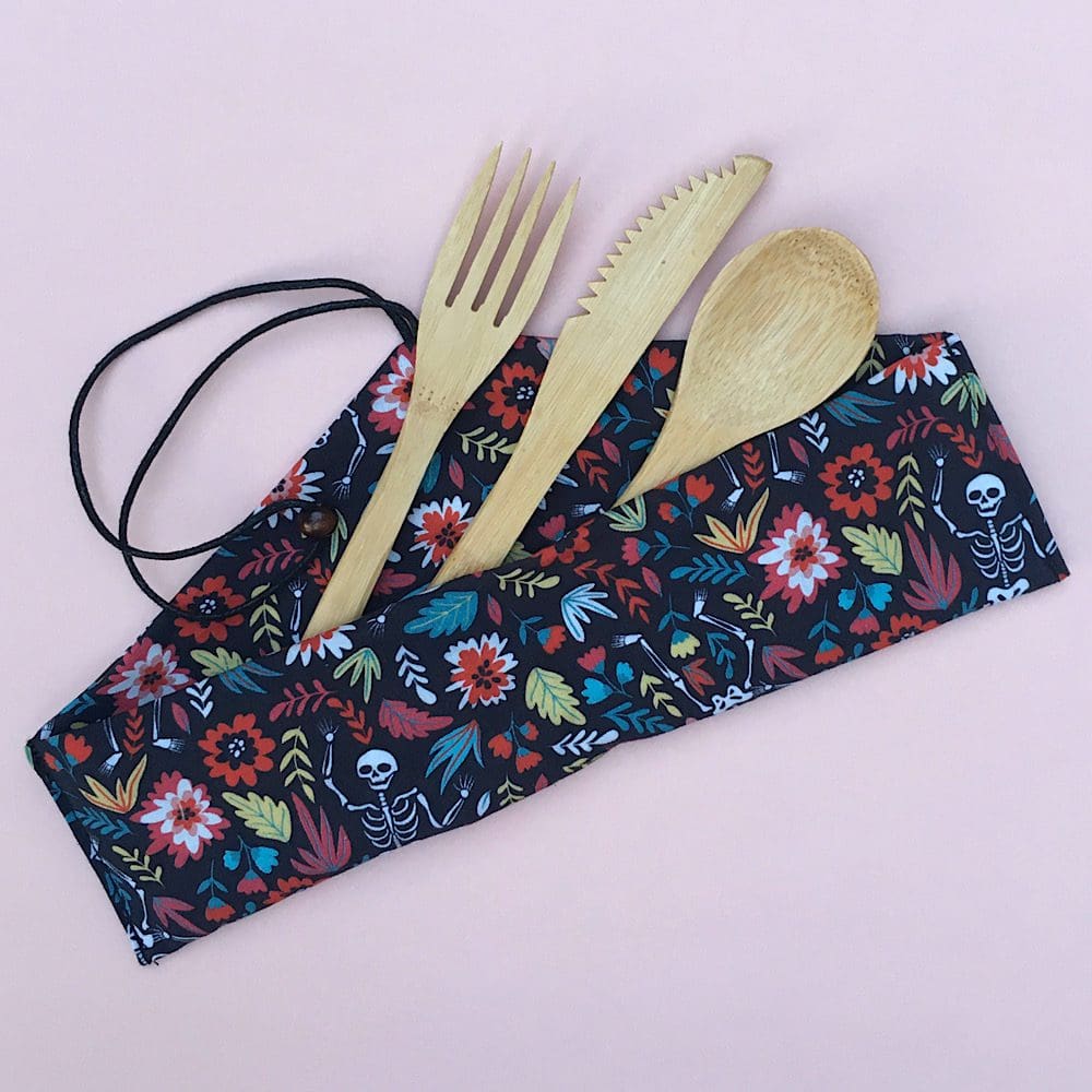 Eco Friendly Cutlery Pouch with bamboo utensils