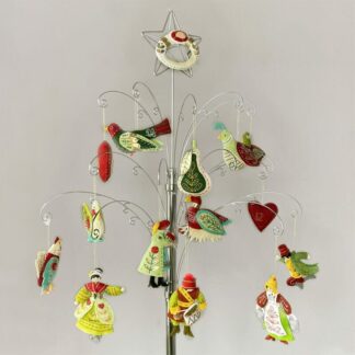 Set of 12 Days of Christmas decorations in traditional colours