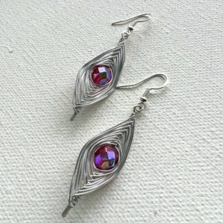 Aluminium Wire Wrapped Herringbone Earrings with Fiery Red AB Beads