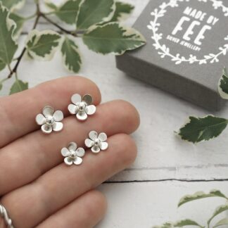 Handmade Sterling Silver Flower Stud Earrings 9.5mm or 11mm
