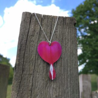 Bleeding Heart flower silver necklace