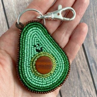 Hand Beaded Avocado Keyring / Bag Charm, Back to School Gift