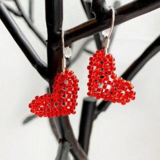 Beaded Lace Heart Earrings - Red or Pink with sterling silver hooks