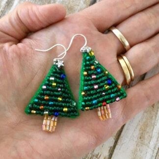 Hand Beaded Christmas Tree Earrings, perfect for the party season