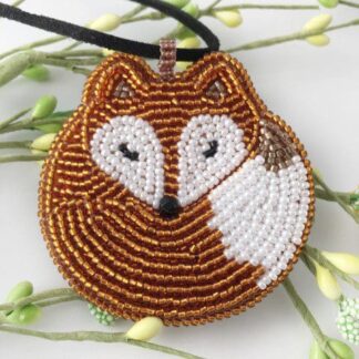 Hand Beaded Sleepy Fox Pendant or Brooch