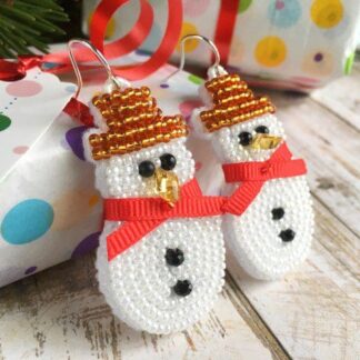 Snowman Earrings, Lightweight Hand Beaded Christmas Earrings