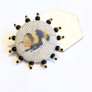 Beaded Fabric Button Bee Brooch