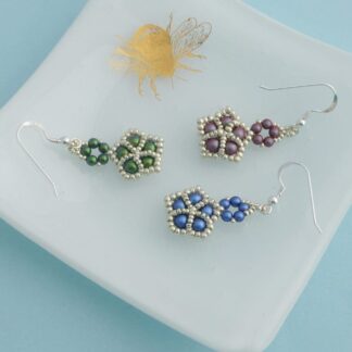 Iridescent Glass Pearl and Silver Beaded Star Earrings