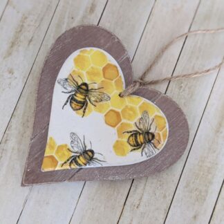 Bee wooden hanging heart decoration