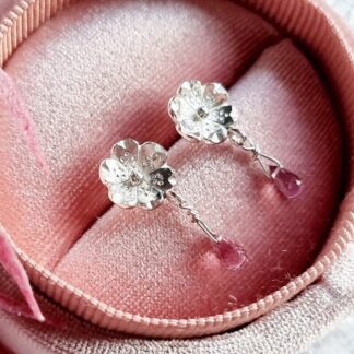 Handmade Silver Cherry blossom briolette earrings