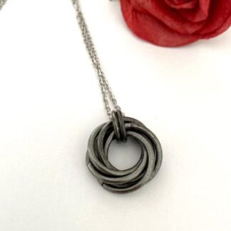 Hammered Antique Black Iron Six Ring Mobius Necklace, 6th Anniversary Gift Idea for her.