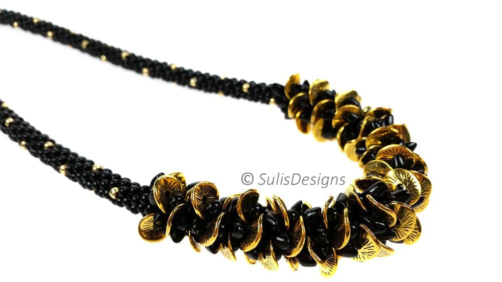 Handcrafted Black and Gold Legana Kumihimo Necklace - Image 3