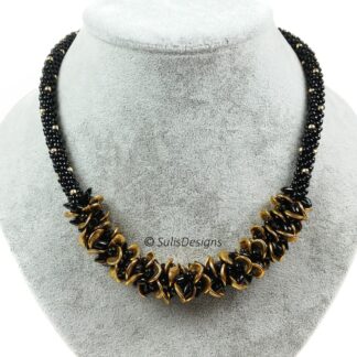 Handcrafted Black and Gold Legana Kumihimo Necklace