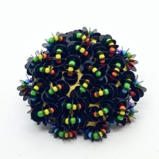Black Sequin & Rainbow Beaded Fabric Button Brooch
