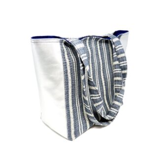 Blue and silver tote bag
