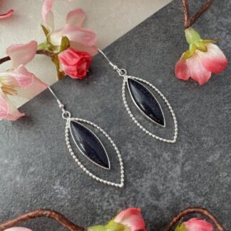 Blue Goldstone Gemstone Drop Silver Earrings