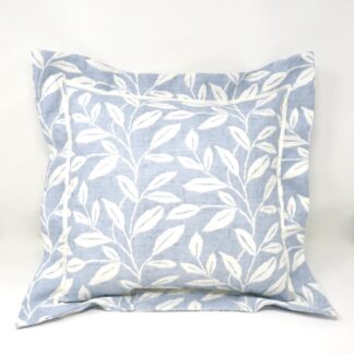 Blue leaf print flanged cushion