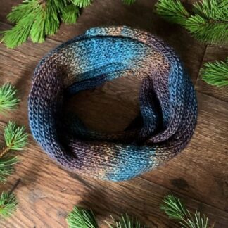 Knitted Infinity Scarf, Brown and Teal Shades