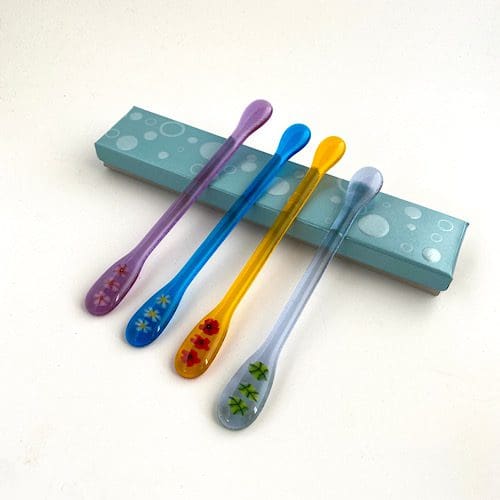 Fused Glass Drink Stirrers Set Of Four Bright Colours - Image 4