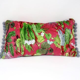 Cerise velvet print cushion