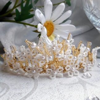 Gold Crystal and Pearl Daisy Bridal Wedding Tiara