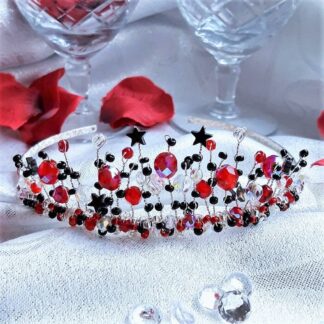 Red and Black and Haematite Stars Silver Gothic Bridal Wedding Tiara