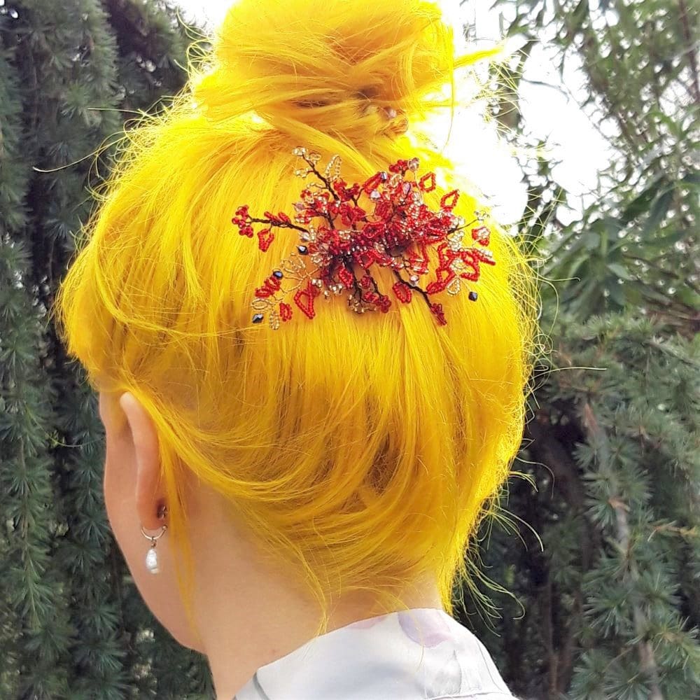 Red and Gold Radiance Bridal Wedding Hair Clip - Image 3