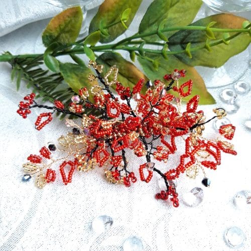 Red and Gold Radiance Bridal Wedding Hair Clip - Image 2
