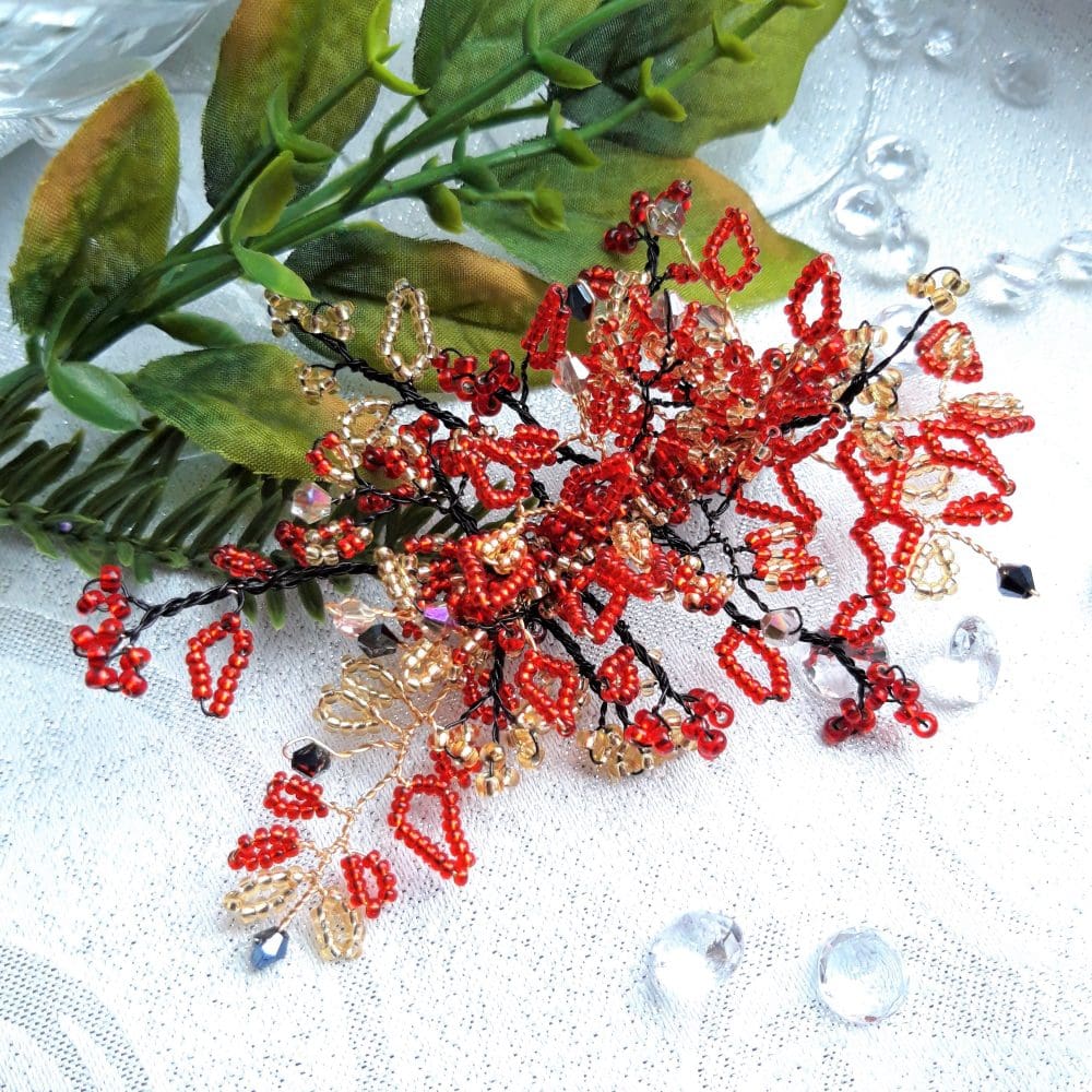 Red and Gold Radiance Bridal Wedding Hair Clip