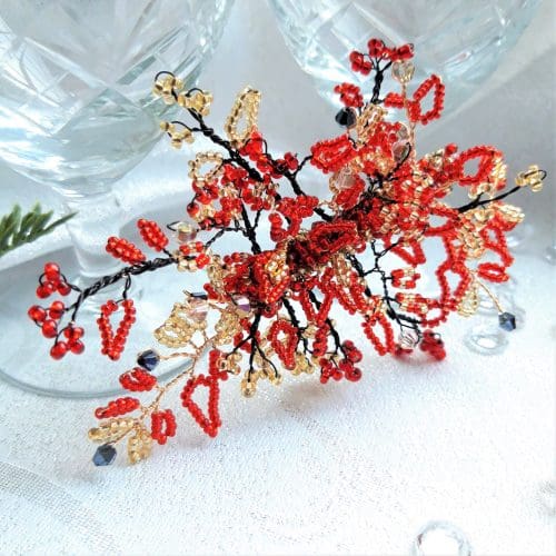 Red and Gold Radiance Bridal Wedding Hair Clip - Image 5
