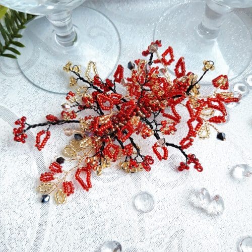 Red and Gold Radiance Bridal Wedding Hair Clip - Image 4